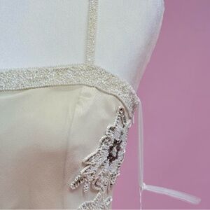Lo Adoro Elegant Champagne/Sand Colored Embroidered Spaghetti-Strap Gown